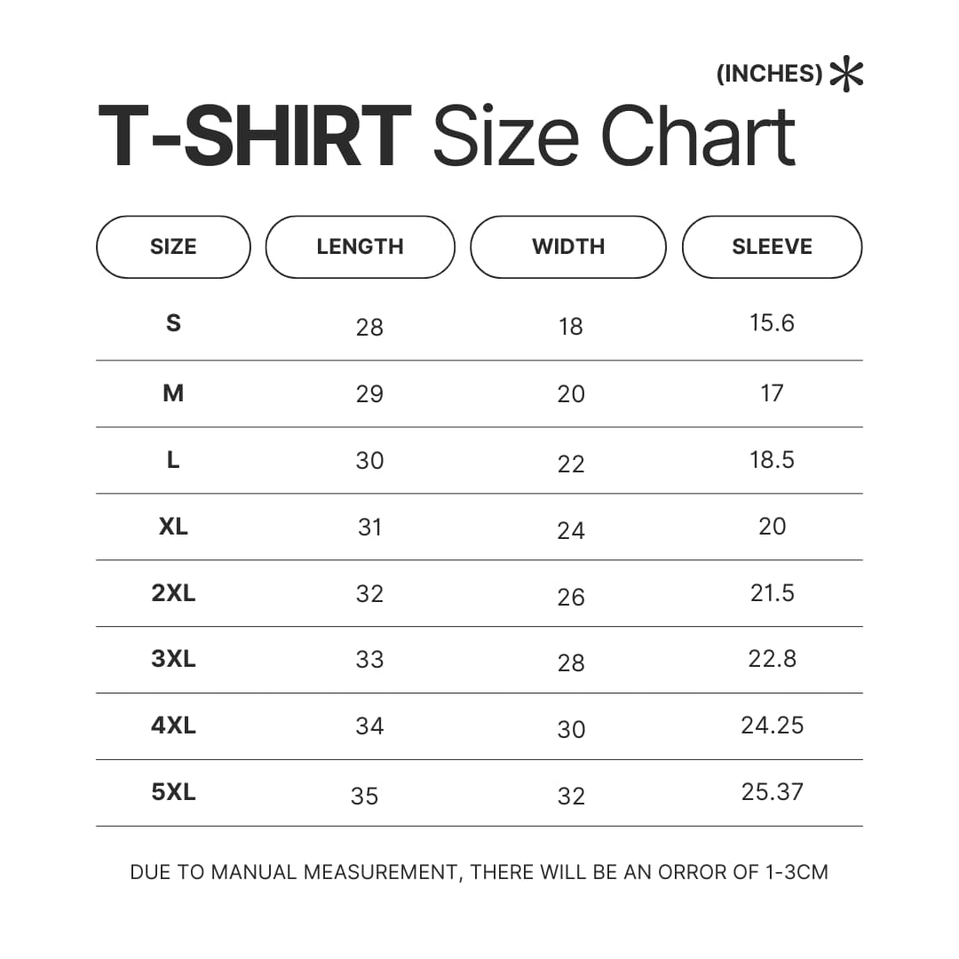 T shirt Size Chart - Hajime No Ippo UK Shop
