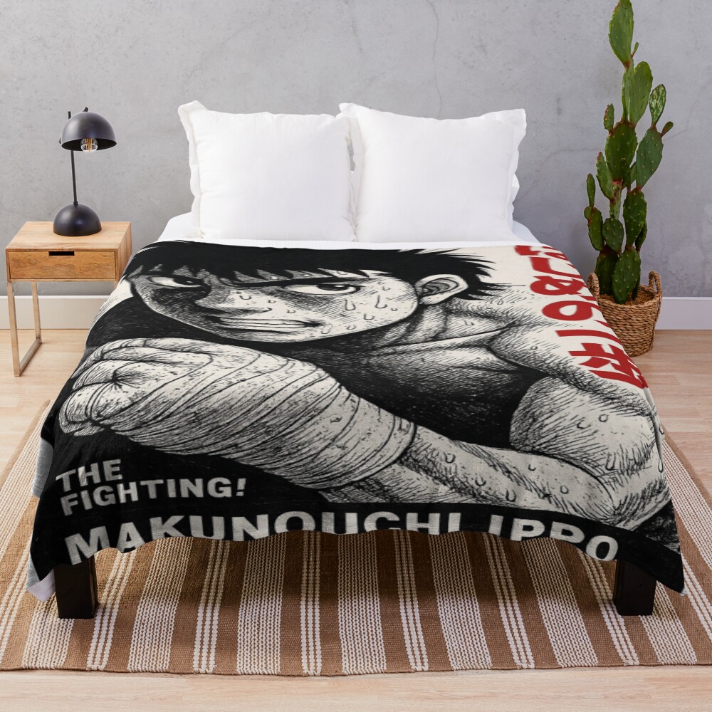 Hajime No Ippo Boxing Manga Portrait Retro Anime Throw Blanket